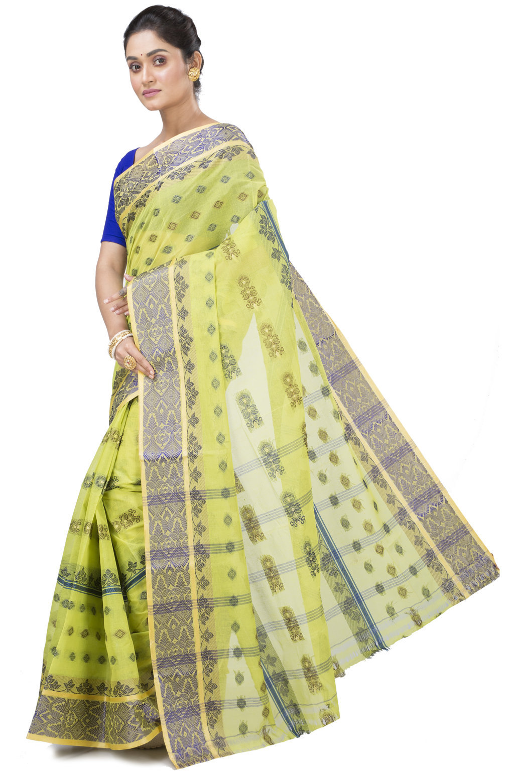 Olive Green Pure Cotton Ghusoon Tant Saree (946)